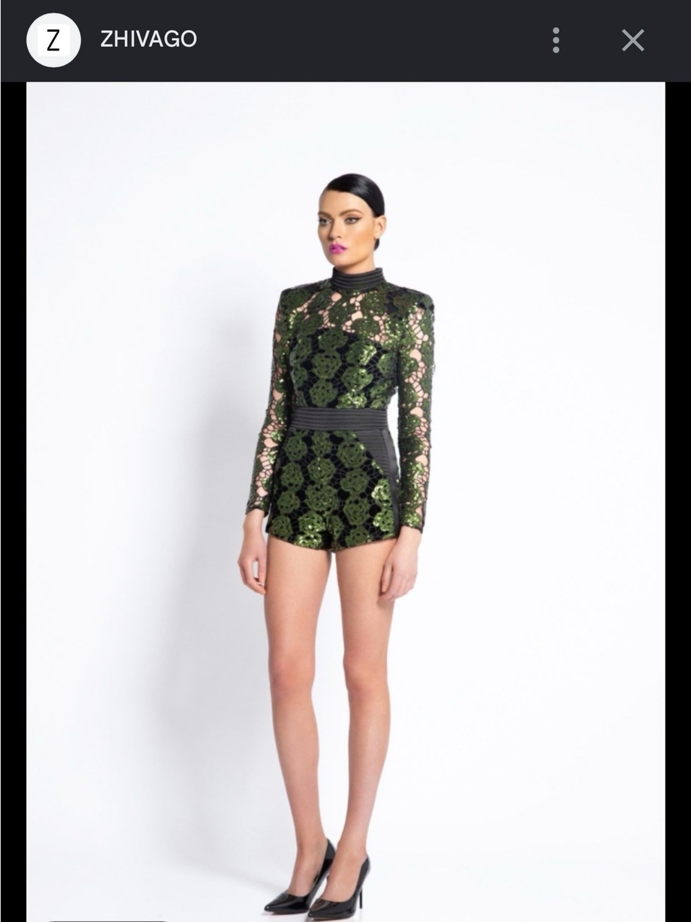 Zhivago Black and Green Lace Long-Sleeve Romper